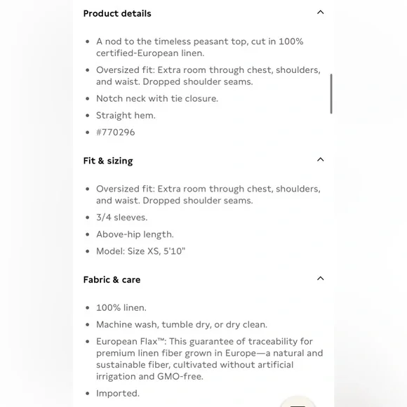 NWT! Banana Republic Linen Peasant Blouse in Magnolia Flower Ivory Size S - Picture 5 of 5